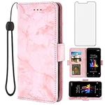 Asuwish Compatible with ZTE Blade ZMax Z982 Case and Tempered Glass Screen Protector Cell Accessories Card Holder Slot Kickstand Flip Folio Marble Wallet Phone Cover for Z Max Pro 2/Sequoia 982 Pink