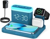 YORTOT Wireless Charging Station Alarm Clock with 7 Multiple Colors Light - 5 in 1 Wireless Charger,Charging Dock for Apple Devices, for iPhone 15 14 13 12 11 Pro Max,Apple Watch,AirPods,0-100% Dimmer