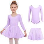 Zaclotre Leotard for Girls Dance Round Neck Ballerina Outfit with Removable Elastic Waist Skirt Purple