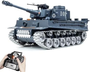AoreSpty 1:18 Scale RC Tiger Battle Tank - Shoots BB Pellets & Water Bombs, 320° Turret, Infrared Combat, All-Terrain Play, LED Effects, for Adults & Kids 8+