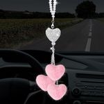 Frienda Bling Heart Diamond Car Accessories for Women, Crystal Car Rear View Mirror Charms Car Decoration Valentine's Day Gifts Lucky Hanging Interior Ornament Pendant(Light Pink, 9.8 Inch)