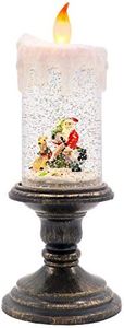 Wondise Christmas Snow Globe with Timer, Battery Operated Swirling Water Glittering Lighted Snow Globe Candlestick Thanksgiving Christmas Decoration(Santa)