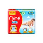 NIINE Cottony Soft Baby Diaper Pants with Diaper Change Indicator for Overnight Protection, Mega Pack, Medium Size (7-12 KG), 76 Count