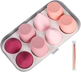 8pcs Makeup Sponges Blender with Eyebrow Tweezer, Reusable Beauty Blender Foundation Sponge, Non-Latex, Soft Beauty Blender for Cream, Powder and Liquid (Pink Series)