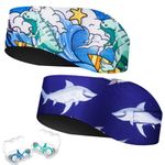 Swimming Headband for Kids - 2 Pairs Waterproof Ear Plugs & Adjustable Swim Ear Band,Keep Water Out and Hold Earplugs in - Water Headband for Surfing, Diving, Pool, Showering, and Water Sports