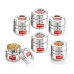 HAZEL Stainless Steel Small Container for Kitchen | 200 ml Each Transparent Lid Containers for Storage | Small Container for Spices, Set of 6