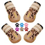 QUMY Dog Shoes for Large Dog, Medium Dogs Boots & Paw Protectors for Winter Snow Day, Summer Hot Pavement, Waterproof in Rain Weather, Outdoor Walking, Indoor Hardfloors Anti Slip Sole Leopard Size 5