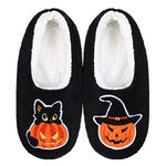 ZYZX Halloween Cat Slipper Socks for Women Winter Cozy Soft Warm Funny Cute Slippers Non Slip Sherpa Lining Indoor Fuzzy Socks with Grippers Gifts Slippers