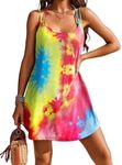 AI'MAGE Womens Spaghetti Strap Cover Up Sleeveless Bathing Suit Coverups Backless T Shirt Beach Dress Tie Dye Small