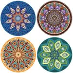 ENKORE Absorbent Coaster for Drinks - 4 Pack Large 4.3" Size Ceramic Thirsty Stone with Cork Backing Fit Big Cup, 4 Pretty Mandala Patterns Make A Home Decor Style