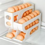 4 Tiers Egg Holder for Fridge Large Capacity Egg Holder Space-Saving Auto Rolling Egg Organizer With Slide Out Tray 30 Eggs Fridge Egg Rack Large Capacity Egg Dispenser for Refrigerator (B)