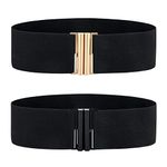 Alphyly Neries 2 Pack Womens Belt Wide Elastic Belt, Black Vintage Plus Stretchy Waist Belt, Cinch Trimmer Belt, Waist Size 33-41"