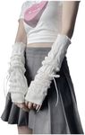 GORGLITTER Women's Y2K arm warmers Knitted Arm sleeve Japanese Harajuke Cosplay Lolita Gloves White One-Size