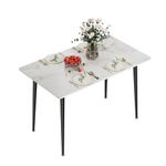 FATIVO Kitchen Dining Table Marble Tabletop: Rectangular 120cm Modern Sintered Stone Cold Jadeite Pattern High Gloss Marble Top Dinner Tables 4 Seater with Tapered Metal Legs Living Room Furniture