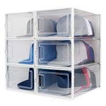 Apobabo Hat Organizer for Baseball Caps, Transparent Dust-Free Cap Rack Box Display, Easy Assembly Stackable Hat Storage System (Pack of 6)