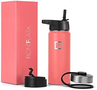 IRON °FLASK Sports Water Bottle - Wide Mouth with 3 Straw Lids - Stainless Steel Gym & Outdoor Bottles for Men, Women & Kids - Double Walled, Insulated Thermos, Metal Canteen - Peach, 18 Oz