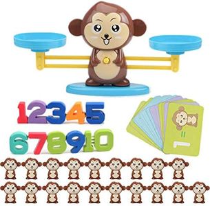 Queta Jeu de Singe Balance Montessori Jouet Éducatif pour Apprendre Les Mathématiques Jeu de Maths aux Enfants pour Développer l’Intelligence et Capacité de Coordination Œil-Main (Ensemble de 60 pcs)