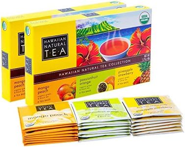 Hawaiian Natural Organic Tropical Fruit Tea Sampler - Green, Black, White Tropical Fruit Tea Blends, Gift Box Set For Special Occasions - 48 Bags