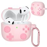 Qoosea for AirPods 4 Case Cover Silicone Protective Cover for Apple Airpods 4th Generation Shockproof Support Wireless Charging Soft Case Classic Retro Handheld Game Console Design Case Pink