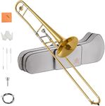 STRICH Bb Tenor Slide Trombone Student Beginner Brass Trombone Kit with 7C Mouthpiece White Gloves Cleaning Kit Hard Performance Case, STB-1G, Gold