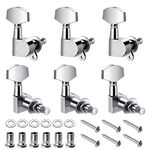 Flexzion Guitar Tuner Pegs Locking Tuners 3x3, 6 Pieces Chrome Finish Acoustic Guitar Pegs Key Machine Electric and Acoustic Guitar Tuner Musical Instrument Parts and Accessories Replacement