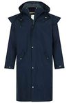 LightHouse Stockman Mens Full Length Raincoat, Waterproof Windproof Long Rain Coat with Detachable Hood and Protective Cape (Navy, L)