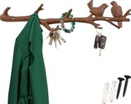 Cast Iron Birds On Branch Hanger Rack with 6 Hooks | Vintage Decorative Cast Iron Wall Mounted Hook Rack | for Coats, Hats, Keys, Towels, Clothes and More | 18.5x2x4.5” (Rust Brown)