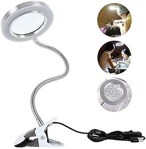 Magnifying Lamp with Clamp 8X Magnifying Glass LED Desk Lamp USB Powered Clip On with 2 Adjustable Light Settings for Tattoo, Manicure,Reading Books and Newspapers