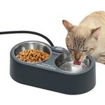 Fuliuna Heated Cat Bowl, Outdoor Heated Pet Bowl with Double Stainless Steel Bowl 40 OZ, Heated Water Food Bowl for Cat Pet, Thermal Pet Bowl Provide Drinkable Water and Hot Food in Winter