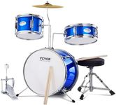VEVOR Kids Drum Set, 3-Piece, 14 in Beginner Drum Set with Adjustable Throne Cymbal Pedal Two Pairs of Drumsticks, 8'' Tom Drum 10'' Snare Drum 14'' Bass Drum, Starter Drum Kit for Child Kids, Blue