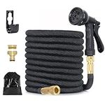 Garden Hose, 50FT Expandable Garden Water Hose Pipe with 8 Function Spray Nozzle Anti-leakage Solid Brass Connectors Water Pipe For Plants Watering, Car Washing 15M (Black, 15M/50FT)