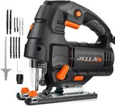 Jig Saw, Jellas 800W 3000 SPM Electric Jigsaw tool with 10 Piece T-Shank Blades, LED Light, 6 Variable Speed, 4 Orbital Sets, 0°-45° Bevel Cutting, 3M Wire, Max Cutting Depth 110mm for Wood(AC Cord)