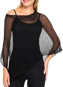 SHU-SHI Womens Sheer Poncho Casual Summer Shrug Bolero Lightweight Knit Black