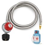 MOASKER 4 FT 0-5 PSI Adjustable High Pressure Propane Regulator with QCC1/Type1 Stainless Steel Braided Hose and 1/8" Male Connector for Turkey Fryer, Propane Burner, Outdoor Gas Cooker, Fire Pit