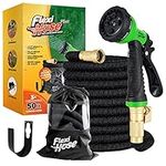 Flexi Hose PLUS with 8 Function Nozzle Expandable Garden Hose, Lightweight & No-Kink Flexible Garden Hose, 3/4 inch Solid Brass Fittings and Double Latex Core, 50 ft Black