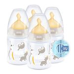 NUK First Choice+ Baby Bottles Set | 0-6 Months | Temperature Control | Anti Colic Vent | 150 ml | BPA-Free | Latex Teat | Safari (Beige) | 4 Count