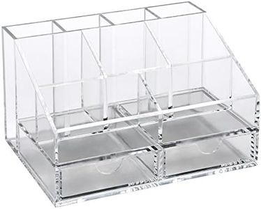 OSCO Small Clear Acrylic Desk Organiser | 9 Compartments Plus 2 Drawers | Office Tidy | Stationery Storage | Pen Holder | Makeup sorter | Cosmetics Display | H10 x W16.5 D12 cm
