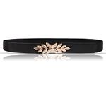 REDHORNS Elastic Fabric Waist Belt for Women Dresses Leaf Design Stretchy Slim Ladies Belt for Saree Girls Jeans - Free Size (LD22BK_Black)