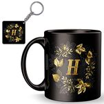 Cronkraft Creative Golden Alphabet Letter H Printed Mug + Keychain,Gift for Love,Birthday,Wife, Husband, Girlfriend Boyfriend,Kids,Brother, Love