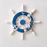 CSWLJS 13" Nautical Decor Nautical Boat Steering Beach Wooden Ship Wheel Rudder Wall Decor Door Hanging Ornament Beach Theme Home Decor Fishing Net Shell Home Wall Decor White