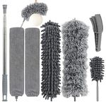 VADUDA 7Pcs Feather Dusters for Cleaning Extendable Duster 15.75-100 Inch Long Handle Telescopic Duster with Blind Cleaner Microfiber Chenille Duster for Cobwebs High Ceilings Cars Furniture Clean