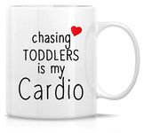 Retreez Funny Mug - Chasing Toddlers is My Cardio 11 Oz Ceramic Coffee Mugs - Funny, Sarcasm, Motivational, Inspirational, daycare, mother's day, birthday gifts for mom, mum, babysitter, nanny, mother