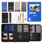 72 Drawing Sketching Pencils, Art Supply Drawing Pencils Set in Black Zipper Case, Pro Drawing Kit With Colored Pencils, Charcoal Pencil,Extender,Graphite For Artists, Beginners and Kids