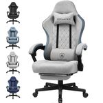 GTPLAYER Fabric Gaming Chair with Footrest, Computer Desk Chair with Pocket Spring Cushion, Home Office Chair Ergonomic High Back Support Lumbar Support Heavy Duty Wide, Gray