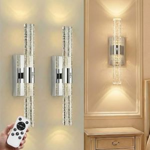 Motion Sensor Wall Sconces Battery Operated Set of 2, Rechargeable Wall Sconce, 3CCT Battery Wall Sconce, 12000mAh Dimmable with Remote for Bedroom, Living room, Hallway (15.3 inch - Chrome - 2 Pack)