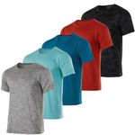 5 Pack: Boys Girls Active Athletic Quick Dry Dri Fit Short Sleeve T-Shirts Crew Neck Tops Teen Gym Undershirts Tees Youth Basketball Clothes Moisture Wicking Tshirt-Set 13,XL (16-18)