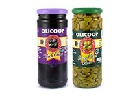 Olicoop Black Slice Olives + Green Slice Olives, 450g, Pack of 1 Unit Each, for Authentic Taste in Cooking, Snacking, Pizzas toppings or Italian Pastas Ingredient