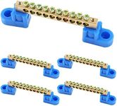 Uenhoy 5 Pcs Terminal Bus Bar 10 Positions Brass Wire Screw Terminal Grounding Strip Bus Bar Block Terminal Block - Blue