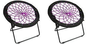 Zenithen Limited Bunjo Foldable Portable Folding Bungee Dish Chair, Perfect for Reading, Gaming, Studying in Dorm Rooms, Living Rooms, and Bed Rooms, Plum (Pack of 2)