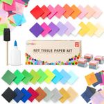 Umikk 3600pcs 1 Inch Tissue Paper for Crafts, Glue and Brush Kit, 36 Assorted Colors Tissue Paper Squares, Rainbow Tissue Paper Bulk for Craft DIY Scrapbooking and Any Kid Art Projects - Non Bleeding